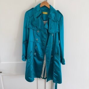Catherine Malandrino Teal Satin Trench Coat
